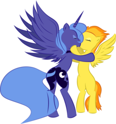 Size: 2048x2188 | Tagged: artist needed, source needed, safe, princess luna, spitfire, alicorn, pony, g4, bipedal, blank flank, crack shipping, female, high res, kissing, lesbian, lunafire, mare, s1 luna, shipping, simple background, transparent background