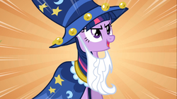 Size: 1366x768 | Tagged: safe, screencap, twilight sparkle, g4, luna eclipsed, clothes, cosplay, costume, female, nightmare night costume, solo, star swirl the bearded costume, twilight the bearded