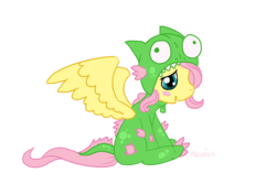 Size: 1024x683 | Tagged: safe, artist:mdragonflame, fluttershy, g4, blushing, clothes, costume, cute, dragon hoodie, female, hoodie, old, shyabetes, simple background, solo, transparent background