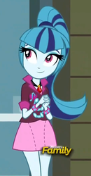 Size: 325x626 | Tagged: safe, screencap, sonata dusk, equestria girls, g4, my little pony equestria girls: rainbow rocks, discovery family, discovery family logo, female, hands together, looking up, smiling, solo