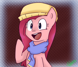 Size: 1024x878 | Tagged: safe, artist:jayivee, pinkie pie, g4, clothes, cute, cuteamena, diapinkes, female, hat, pinkamena diane pie, scarf, solo