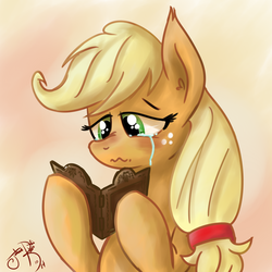 Size: 4000x4000 | Tagged: safe, artist:jorobro, applejack, g4, crying, female, portrait, sad, solo