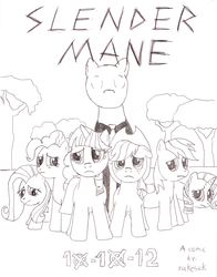 Size: 1700x2168 | Tagged: safe, artist:rakesuk, applejack, fluttershy, pinkie pie, rainbow dash, rarity, twilight sparkle, pegasus, pony, unicorn, comic:slendermane, g4, everfree forest, female, mane six, mare, slenderman, slendermane