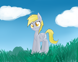 Size: 3000x2400 | Tagged: safe, artist:ibacchstudios, derpy hooves, pegasus, pony, g4, cloud, cloudy, female, grass, high res, mare, outdoors, sky, solo
