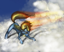 Size: 793x647 | Tagged: safe, artist:congo, spitfire, g4, cloud, cloudy, female, goggles, solo, wonderbolts uniform