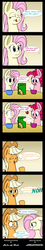 Size: 900x4954 | Tagged: safe, artist:arthur9078, artist:heir-of-rick, applejack, fluttershy, pinkie pie, g4, annoyed, apple jacks, bait and switch, bowl, breaking the fourth wall, cereal, comic, dialogue, implied vore, shrunken pupils