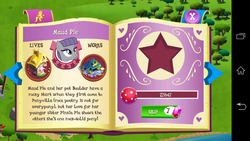 Size: 854x480 | Tagged: safe, gameloft, screencap, maud pie, g4, female, game, introduction card, pun, solo