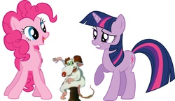 Size: 1024x593 | Tagged: safe, larry, pinkie pie, twilight sparkle, earth pony, mouse, pony, unicorn, g4, crossover, photoshop, pinky and the brain, pun, the three stooges, third wheel, unicorn twilight