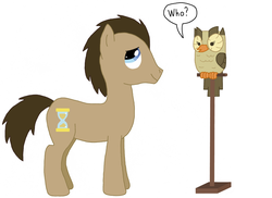 Size: 2348x1710 | Tagged: safe, artist:catiron, doctor whooves, owlowiscious, time turner, g4, doctor who, pun, simple background