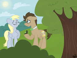 Size: 2048x1536 | Tagged: safe, artist:leetle-pink-fudge, derpy hooves, doctor whooves, time turner, pegasus, pony, g4, crying, female, male, mare, marriage proposal, ring, ship:doctorderpy, shipping, straight, tears of joy
