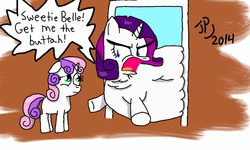 Size: 800x480 | Tagged: safe, artist:thesontendo, rarity, sweetie belle, pony, unicorn, g4, butter, double chin, duo, fat, female, filly, foal, mare, morbidly obese, obese, stuck