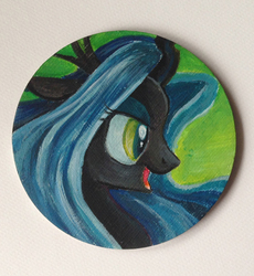 Size: 420x457 | Tagged: safe, artist:maytee, queen chrysalis, changeling, changeling queen, g4, crown, female, jewelry, portrait, profile, regalia, solo, traditional art