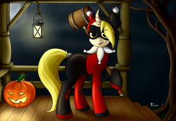 Size: 1900x1300 | Tagged: safe, artist:thunder chaser, oc, oc only, oc:shaula, pony, unicorn, harley quinn, nightmare night, solo