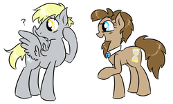 Size: 776x468 | Tagged: safe, artist:theluckyangel, derpy hooves, doctor whooves, time turner, ask the mare doc, g4, dopey hooves, female, male, professor whooves, rule 63, ship:doctorderpy, shipping, straight, the doctoress, wingboner