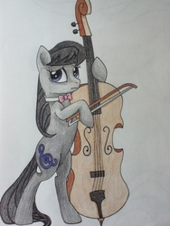 Size: 720x960 | Tagged: safe, artist:deadliestvenom, octavia melody, earth pony, pony, g4, bipedal, cello, female, musical instrument, simple background, solo, traditional art