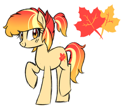 Size: 1024x882 | Tagged: safe, artist:kaji-tanii, oc, oc only, oc:autumn, earth pony, pony, leaf, simple background, solo, white background