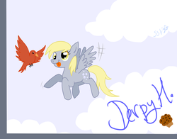 Size: 1503x1181 | Tagged: safe, artist:mutlu poni, derpy hooves, bird, pegasus, pony, g4, female, flying, mare, solo