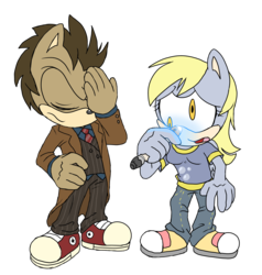 Size: 4992x5247 | Tagged: dead source, safe, artist:atomiclance, derpy hooves, doctor whooves, time turner, earth pony, anthro, g4, absurd resolution, crossover, facepalm, simple background, sonic screwdriver, sonic the hedgehog (series), sonicified, style emulation, transparent background