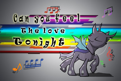 Size: 3000x2000 | Tagged: safe, artist:kixalin, changeling, can you feel the love tonight, elton john, high res, music, solo, song reference