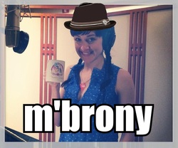 Size: 957x795 | Tagged: safe, human, background pony strikes again, fedora, hat, irl, irl human, lena hall, m'lady, parody, photo