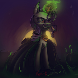 Size: 3000x3000 | Tagged: safe, artist:alumx, rarity, g4, cape, clothes, corrupted, costume, fangs, high res