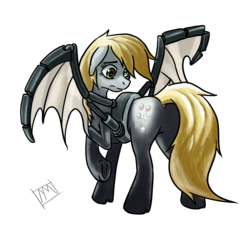 Size: 2126x1945 | Tagged: safe, artist:mysterimaan, derpy hooves, cyborg, pegasus, pony, g4, bat wings, bubble pony, female, mare, solo