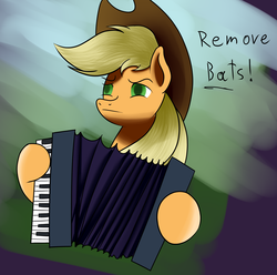 Size: 2673x2651 | Tagged: safe, artist:maxiebrown, applejack, earth pony, pony, bats!, g4, accordion, female, high res, meme, musical instrument, remove kebab, solo