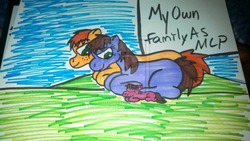 Size: 1632x918 | Tagged: safe, artist:mysancuarylittlepony, oc, oc only, pony, duo, family, female, lying down, male, mare, prone, stallion, traditional art