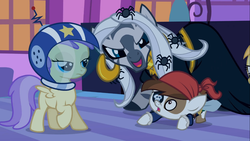 Size: 1366x768 | Tagged: safe, screencap, alula, pipsqueak, pluto, zecora, earth pony, pony, zebra, g4, luna eclipsed, colt, male