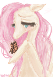 Size: 567x813 | Tagged: safe, artist:pastelkitten, fluttershy, butterfly, g4, female, solo