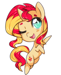 Size: 767x946 | Tagged: dead source, safe, artist:suzuii, sunset shimmer, pony, unicorn, g4, chibi, cute, female, heart eyes, open mouth, shimmerbetes, simple background, solo, transparent background, wingding eyes