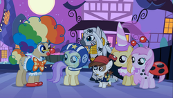 Size: 1366x768 | Tagged: safe, screencap, alula, mayor mare, noi, pipsqueak, piña colada, pluto, zecora, earth pony, pony, zebra, g4, luna eclipsed, colt, male, piña cutelada