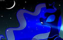 Size: 1500x950 | Tagged: safe, artist:asika-aida, princess luna, g4, crescent moon, eyes closed, female, moon, portrait, solo, stars, transparent moon