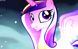 Size: 1500x950 | Tagged: safe, artist:asika-aida, princess cadance, g4, double rainboom puppet, female, looking at you, portrait, smiling, solo, spread wings