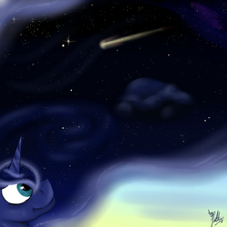 Size: 1024x1024 | Tagged: safe, artist:missadric2, princess luna, g4, female, shooting star, smiling, solo, space, stars