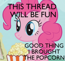 Size: 773x720 | Tagged: safe, edit, edited screencap, screencap, pinkie pie, applebuck season, g4, female, image macro, meme, popcorn, solo