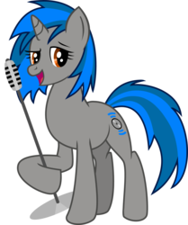 Size: 1947x2333 | Tagged: safe, artist:brisineo, oc, oc only, oc:homage, pony, unicorn, fallout equestria, fanfic, fanfic art, female, horn, mare, microphone, open mouth, simple background, solo, transparent background, vector