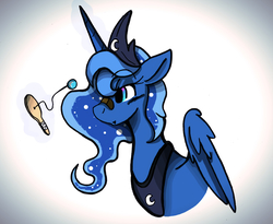 Size: 1280x1051 | Tagged: safe, artist:wirelesspony, princess luna, gamer luna, g4, band-aid, band-aid on nose, female, levitation, magic, paddleball, retro, solo