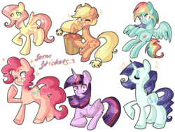 Size: 1024x768 | Tagged: safe, artist:annaiszoom, applejack, fluttershy, pinkie pie, rainbow dash, rarity, twilight sparkle, alicorn, pony, g4, female, mane six, mare, sticker, twilight sparkle (alicorn)