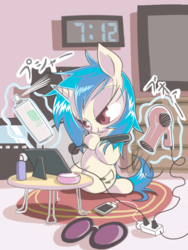 Size: 600x800 | Tagged: safe, artist:fr3, dj pon-3, vinyl scratch, g4, chibi, female, hair styling, mane styling, pixiv, solo