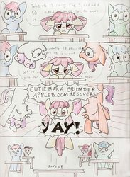 Size: 2542x3465 | Tagged: safe, artist:kriahfox, apple bloom, scootaloo, sweetie belle, g4, comic, cutie mark crusaders, high res, school, sketch, traditional art