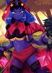 Size: 1280x1811 | Tagged: safe, artist:dozer, princess luna, human, anthro, g4, belly button, clothes, cosplay, costume, female, forest, human facial structure, humanized, midriff, odin sphere, princess velvet, solo, thigh highs