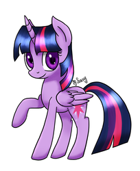 Size: 1422x1740 | Tagged: safe, artist:sannykat, twilight sparkle, alicorn, pony, g4, female, looking at you, mare, raised hoof, simple background, smiling, solo, twilight sparkle (alicorn), white background