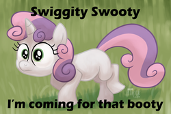 Size: 1200x801 | Tagged: safe, artist:1trick, sweetie belle, g4, female, solo, swiggity swooty, text