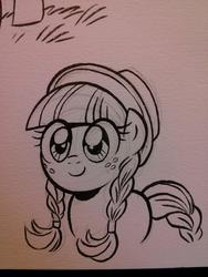 Size: 768x1024 | Tagged: safe, artist:brenda hickey, oc, oc only, anne of green gables, anne shirley, female, filly, lineart, monochrome, ponified, traditional art