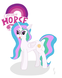Size: 1024x1289 | Tagged: safe, artist:thejakevale, princess celestia, cartoon horse program, g4, :p, :t, derp, female, hey you, majestic as fuck, missing accessory, poo brain, queen, queen celestia, queen horseytime, silly, smiling, solo, tongue out