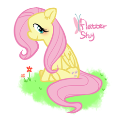 Size: 500x500 | Tagged: safe, artist:cofotory, fluttershy, butterfly, g4, female, name drop, simple background, solo, white background