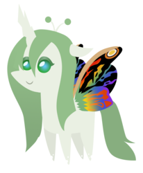 Size: 866x1049 | Tagged: safe, artist:foreshadowart, changeling, changeling queen, kaiju changeling, fanfic:the bridge, changelingified, colored wings, godzilla (series), mothra, mothra lea, multicolored wings, pointy ponies, rainbow wings, simple background, solo, transparent background, vector