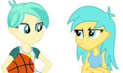 Size: 1008x596 | Tagged: safe, artist:berrypunchrules, sunshower raindrops, tennis match, equestria girls, g4, background human, basketball, cute, duo, duo female, equestria girls-ified, female, grumpy, look-alike, similarities, simple background, sunshower raindrops is not amused, tennis match is not amused, unamused, unimpressed, white background