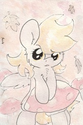 Size: 684x1034 | Tagged: safe, artist:slightlyshade, derpy hooves, pegasus, pony, g4, chest fluff, female, leaves, mare, solo, traditional art